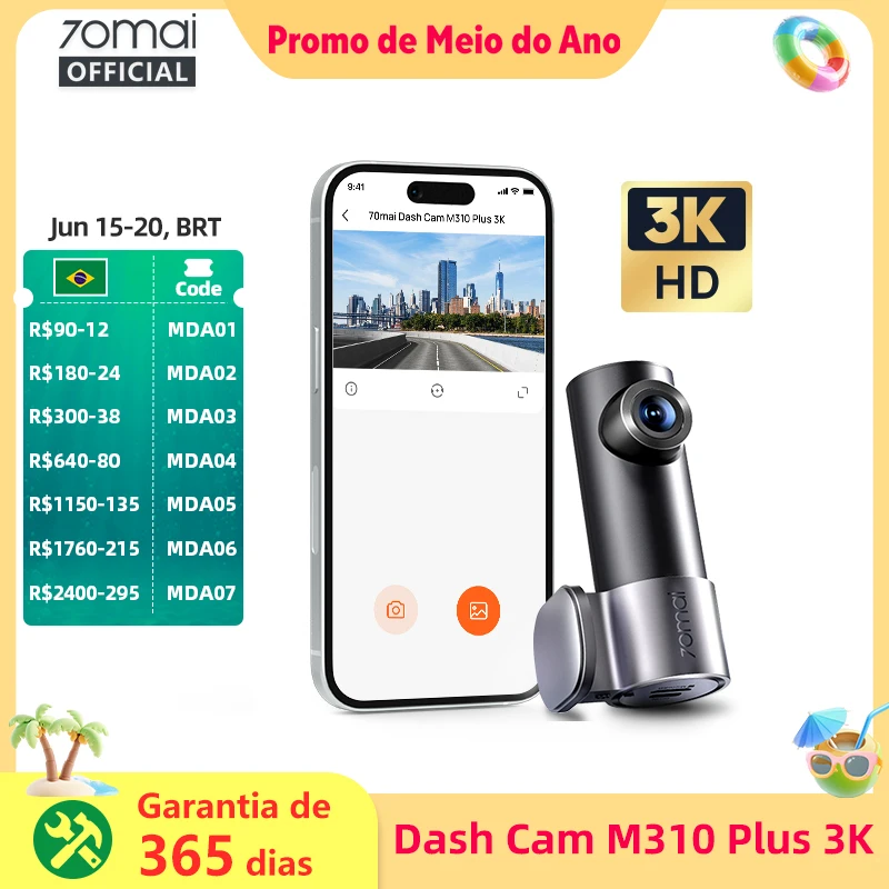 Novo 70mai Dash Cam M310 Plus 3K 1620P WDR Controle de Voz 139 ° Monitor de estacionamento do gravador do carro FOV DVR 70mai M310 Plus 3K