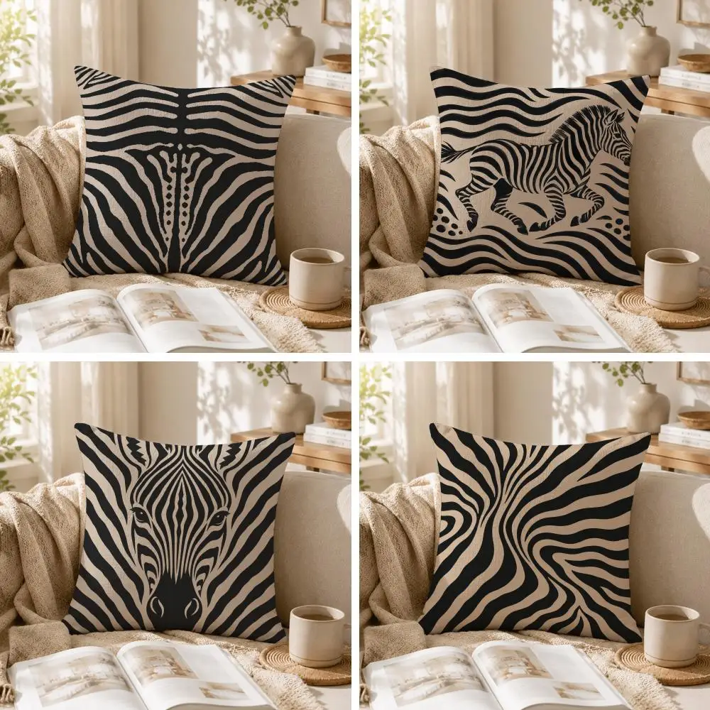 Zebra Stripe Art Cushion Cover Summer Coolness Linen Organic Fabric Sofa Pillow Case Double-Sided Printing Home Decor