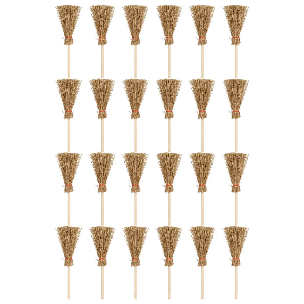 25 Pcs Small Broom Toy Photo Props Ornament Miniature Brooms Home Cleaning Pine Wood Scene Accessories Child Supplies