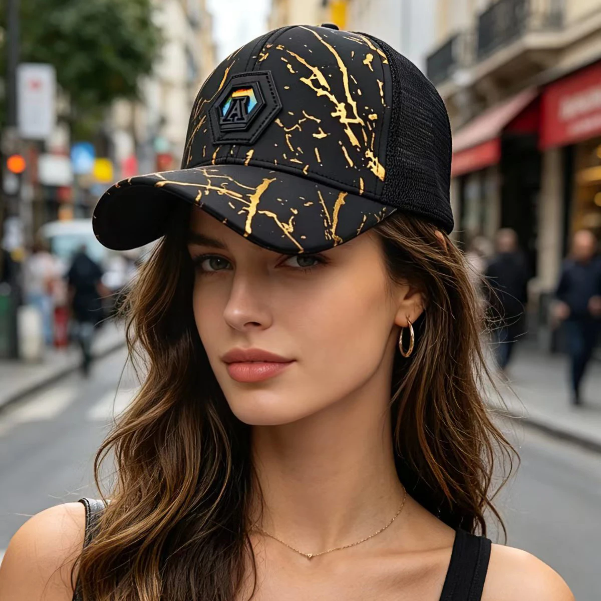 Korean Style Crack Glossy Mesh Fashionable Breathable Baseball Cap Women's Trendy Bucket Hat