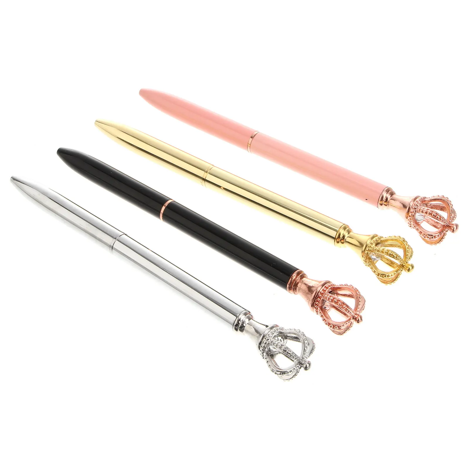 4Pcs Creative Crown Design Ballpoint Pens Metal Flowing Ink No Skip Gliding Writing Pen for Students School Signing