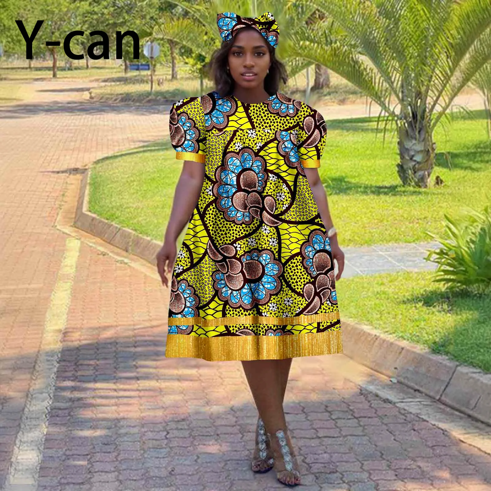 African Dresses for Woman Dashiki Print Pleated Skirt Match Headscarf Ankara Outfits Girl Skirt African Dress 2425155