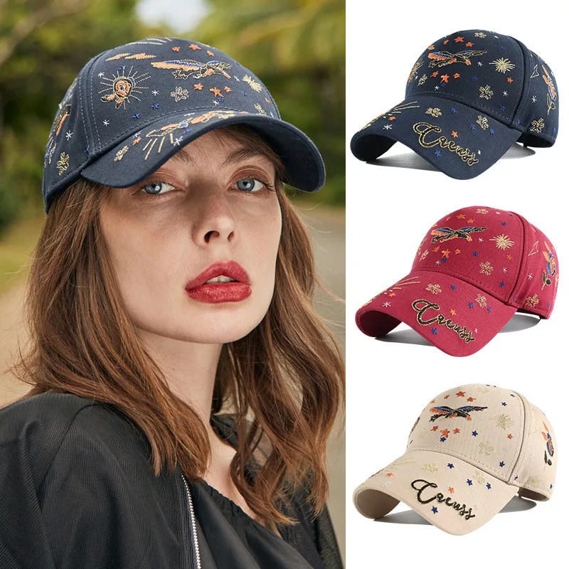 Full Width Embroidery Fashion Baseball Cap For Women Cotton High Quality Outing Street Visor Sunshade Cap Metal Adjustable Cap