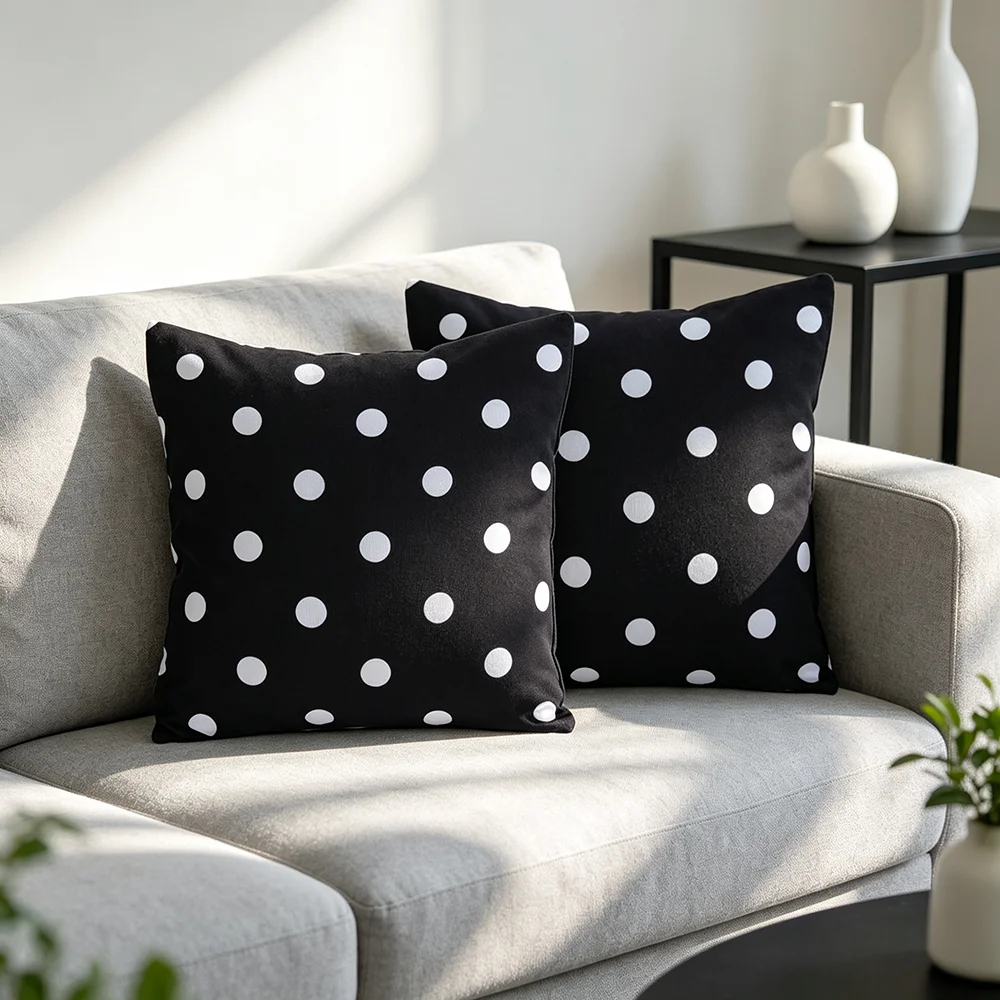 1PC Throw Pillow Cover,Black White Polka Dot Print,Minimalist Retro Style,For Sofa Bedroom Couch Home Decor