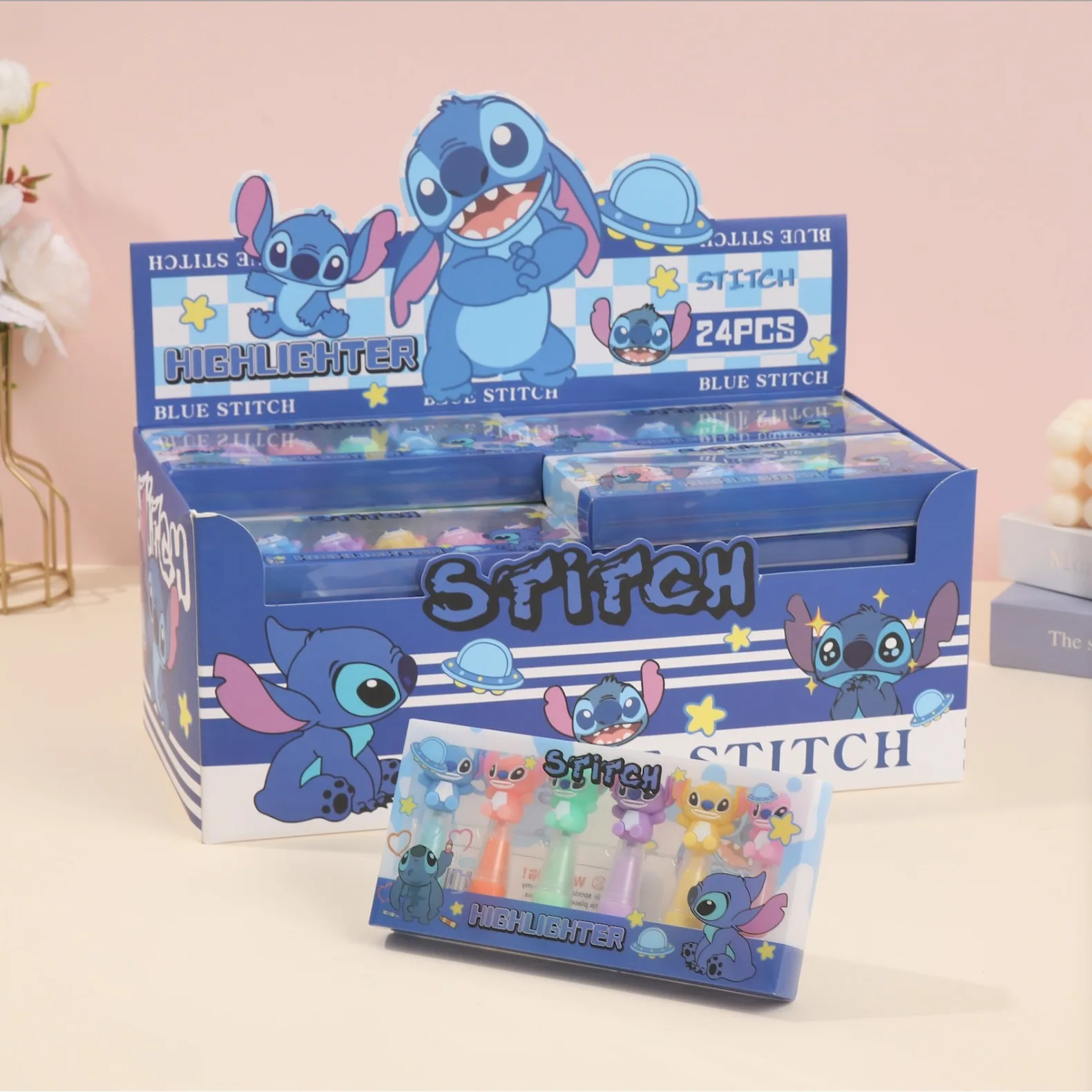 

Disney Stitch Highlighter School Supplies Fluorescent Pen 6-color Graffiti Pen Children's Toy Drawing Pen Girl's Birthday Gift