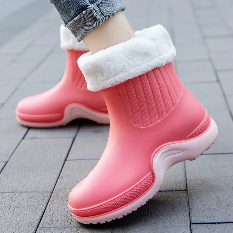 New Ladies Comfortable Rain Boots Outdoor Non-slip Waterproof Women\'s Shoes Fashion Daily Warm Rain Boots Rubber Overshoes