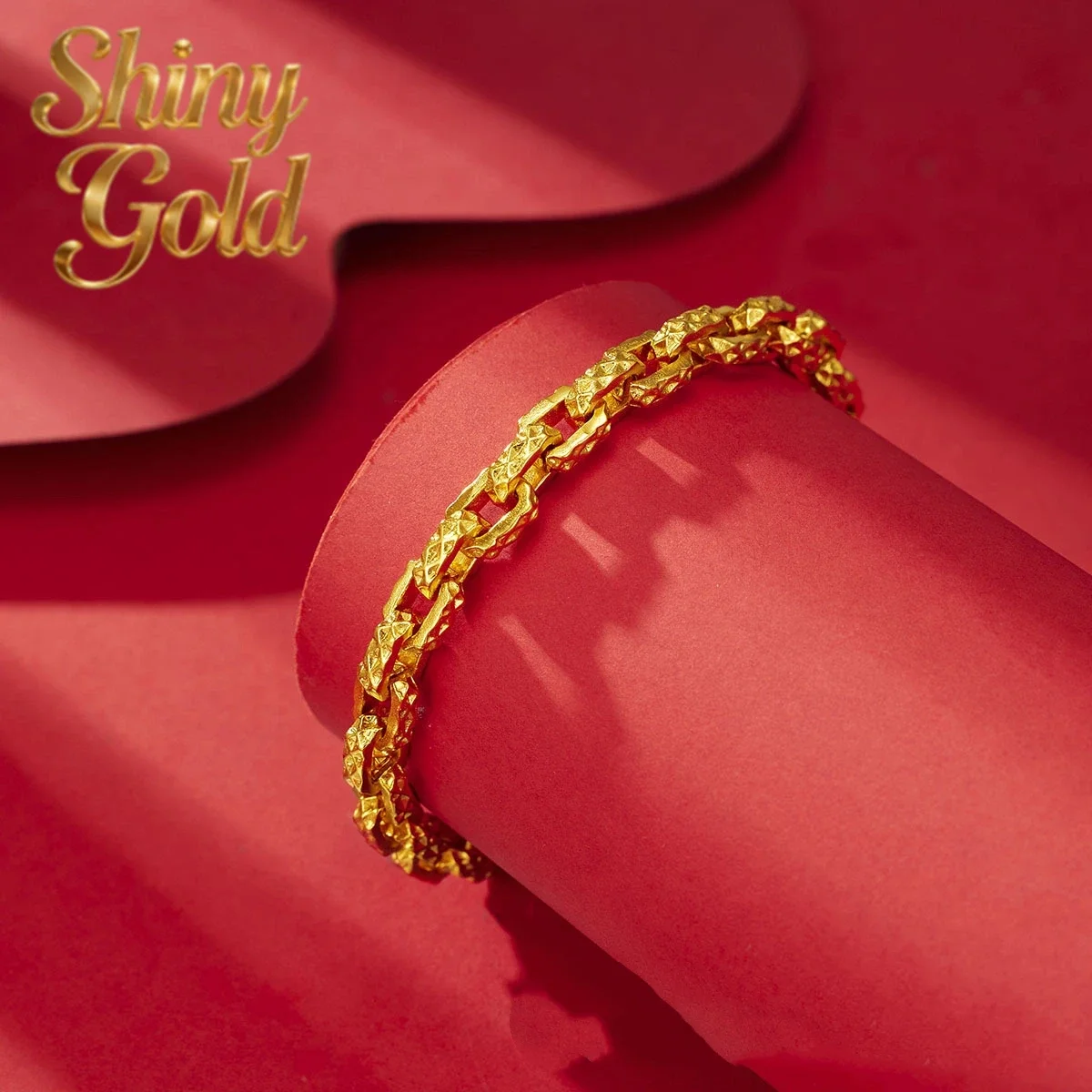 

ShinyGold Luxurious fashion 24K real gold paper buckle bracelet domineering men's bracelet au9999 pure gold ring-connected brace