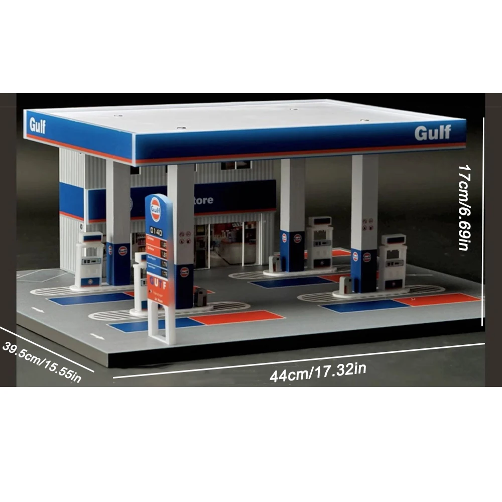 1/64 New Shell Gas Station Diorama Model, Miniature Building Scene Display Kit (No Car)