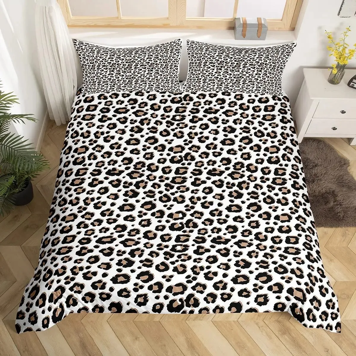 

Black Brown Leopard Print Comforter Cover Set Man Cheetah Leopard Animal Printed Quilt Cover Duvet Cover for Home Hotel Room