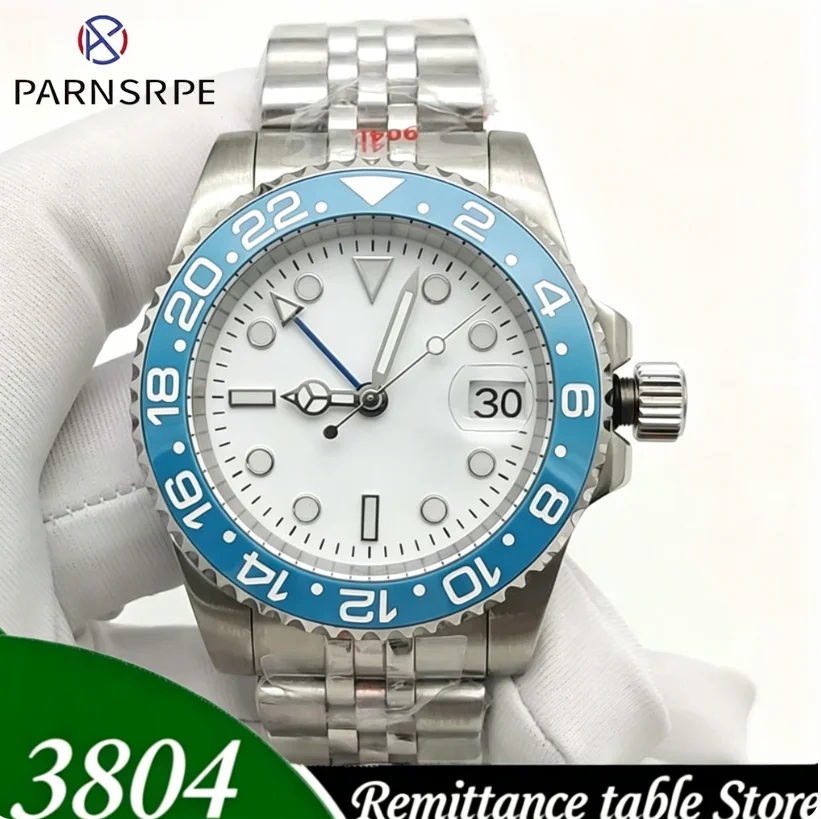 Parnsrpe 2026 New 3804 MingZhu GMT-Master II Watch  Luxury GMT Style White Dial Blue Bezel Sapphire 316L Steel Date