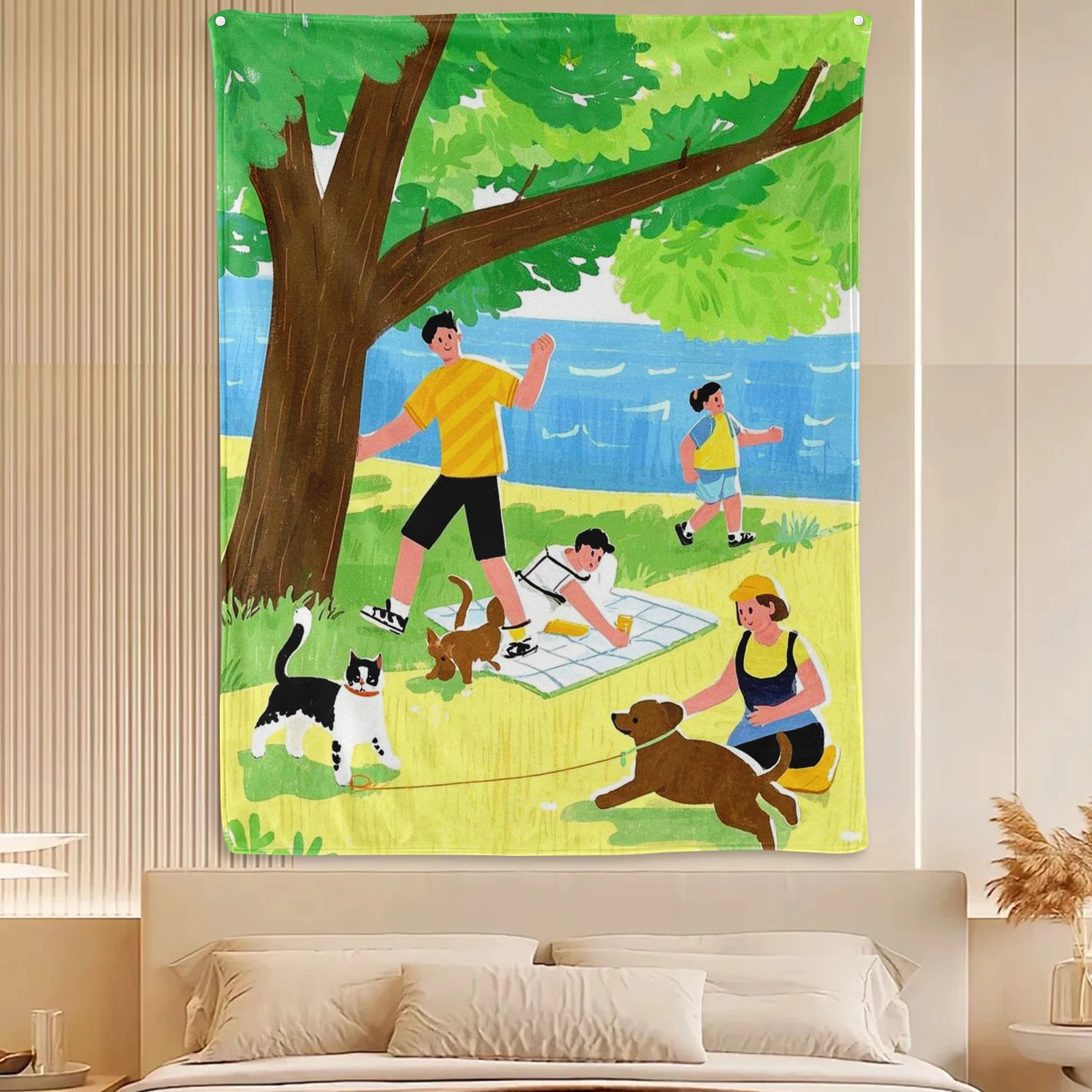Cartoon People And Dogs Playing On The Grass Blanket Perfect Gift For Loved Ones Brings Joy And Laughter