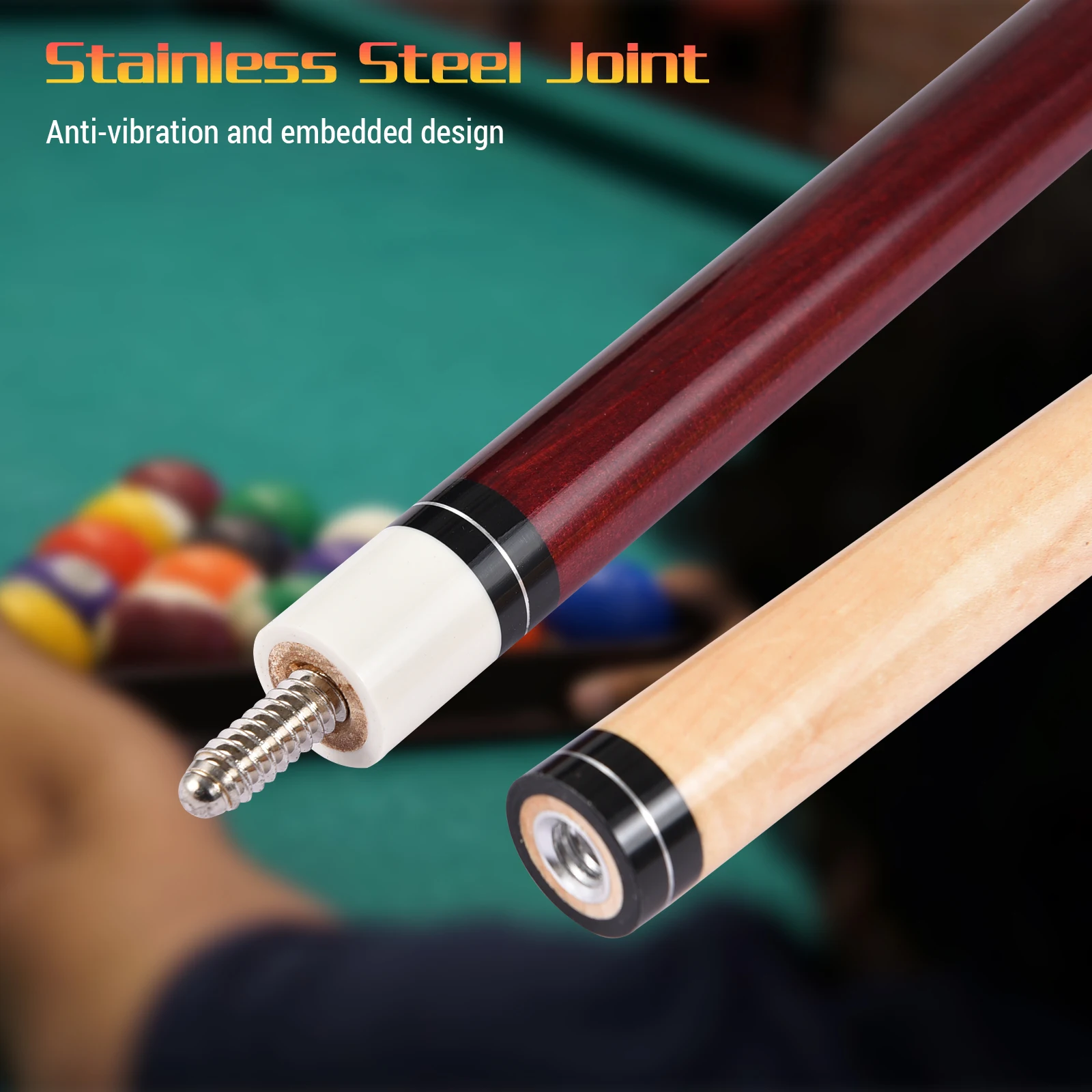 Pool Sticks1.50m/59in Pool Cue Maple Double-Section Billiard Design 13MM Big Head PU Leather for Beginners and League Players