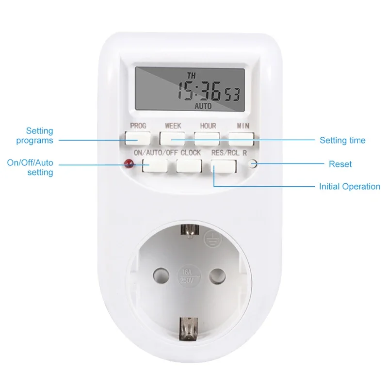 Digital Timer Switch European Plug Kitchen Timer Outlet 220VAC 50Hz 10A 2200W Programmable Electronic Timing Socket Smart Home