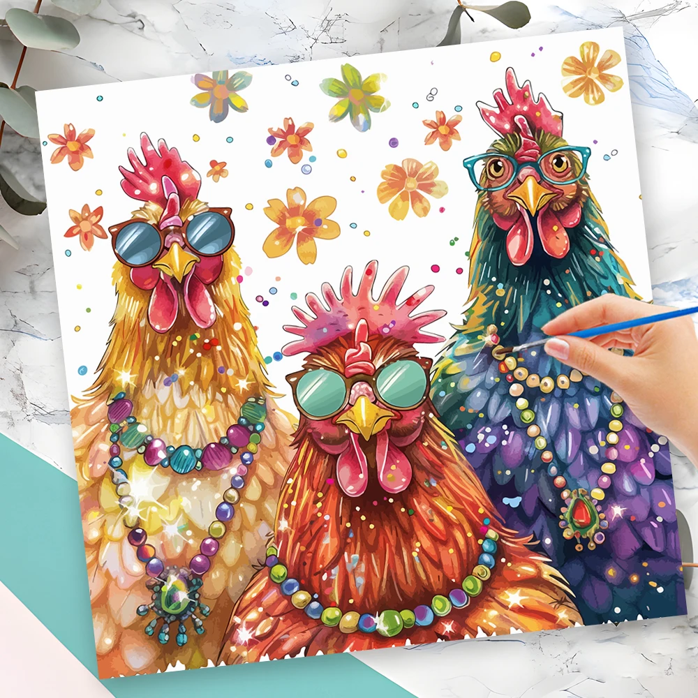 Momoart Hahn-Malset für Erwachsene, Tierbild nach Zahlen, ohne Rahmen, DIY-Malerei nach Zahlen, Huhn, handgemaltes Geschenk