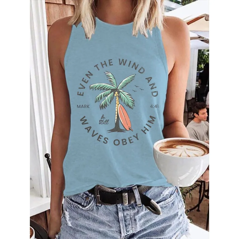 New Arrival Women's Faith Print Tank Top, Crew Neck Sleeveless Summer Casual Religious Graphic Tee