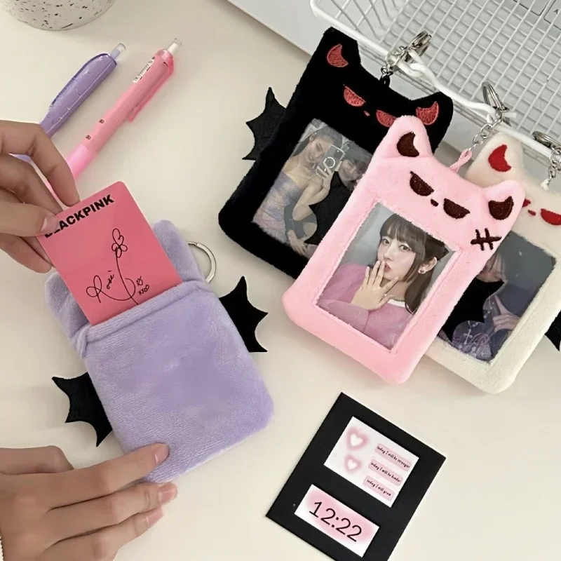Creative Style Chic Kpop Idol Photocard Holder Plush Bat Demon Cat Puppy Photo Card Cover Case Student ID Bus Card Protector