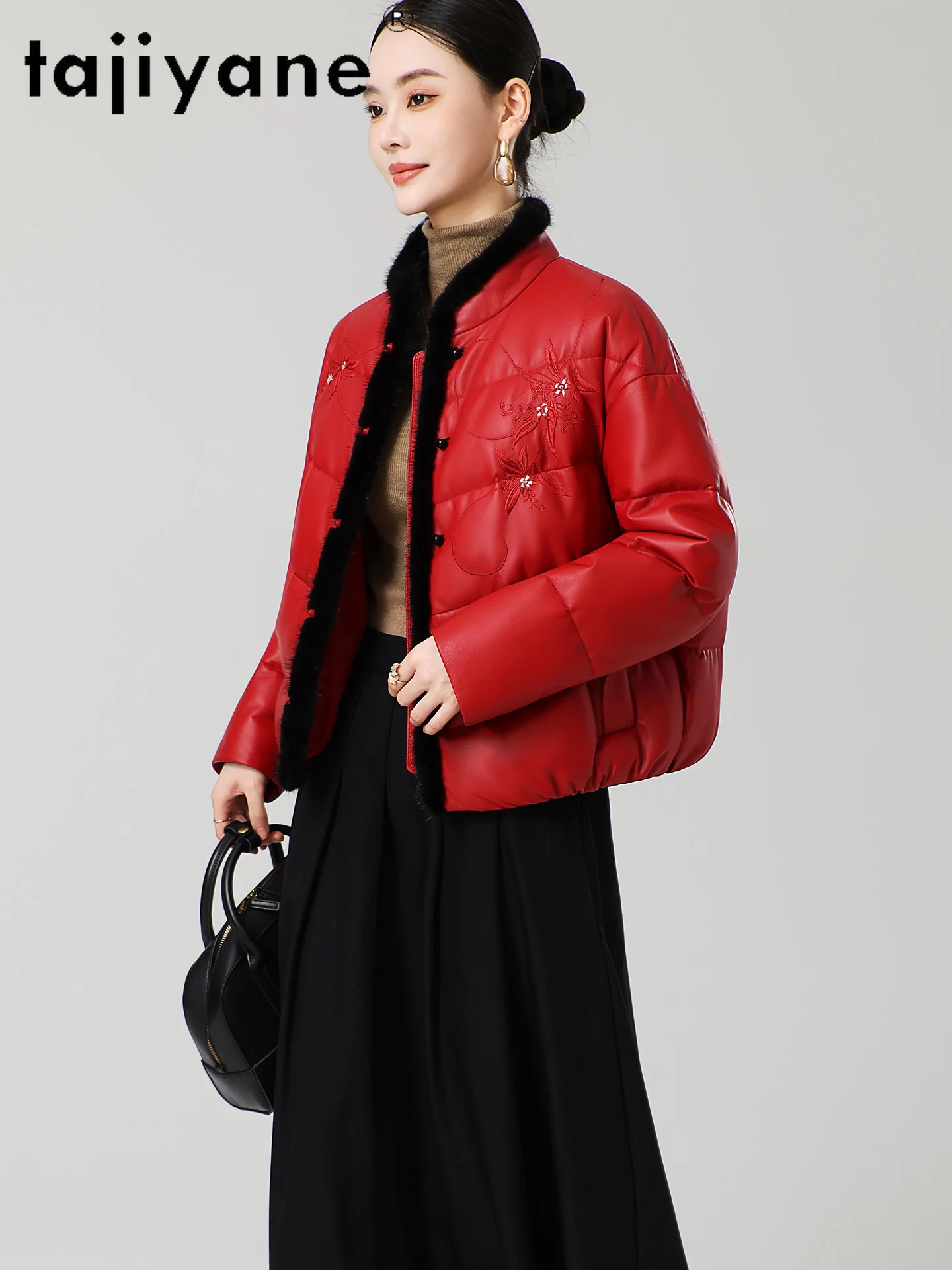 TAJIYANE 100% Schaffell Ente Unten Mantel Frauen Luxe Nerz Pelz Kragen Echt Leder Puffer Jacke Winter Kleidung Frau 2025 Ettка