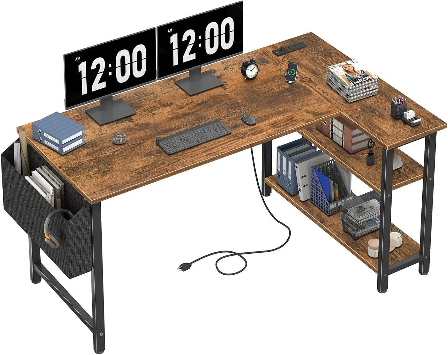 

Computer Desk Rustic Brown Wood 47 Inch with Power Outlets All Seasons Brown