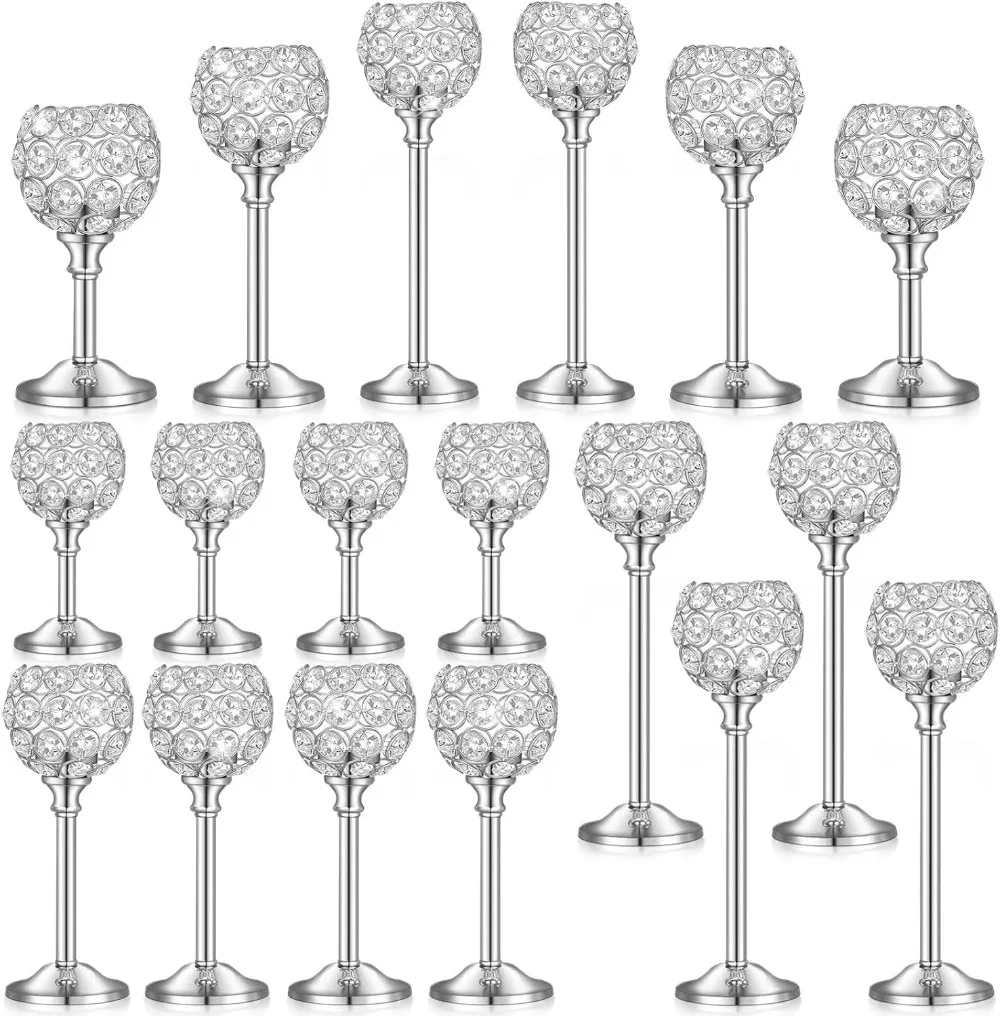 

18 Pack Crystal Candle Decorative Tealight Candle Holder for Wedding Party Christmas Table Centerpieces Decoration (Silver)