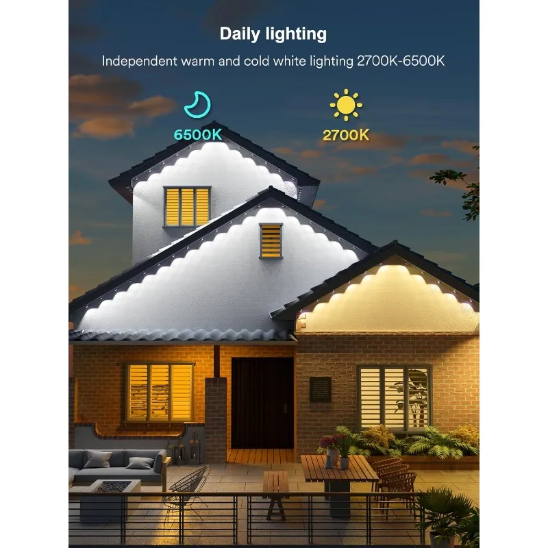 Permanent Outdoor Lights Pro for Daily and Accent Lighting, Multiple Scene Modes Eaves Lights, IP65 Waterproof, Works with Alexa