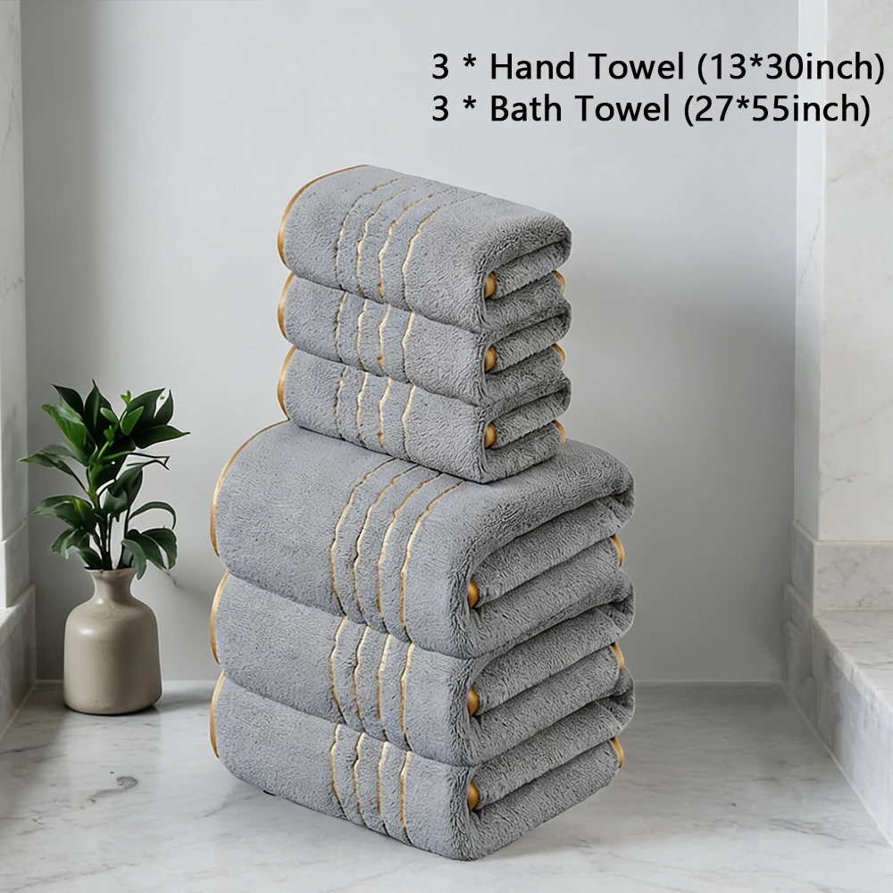 2/3/6/8 Pcs Bath Towel Set White & Gray with Gold Accents, Soft Absorbent Premium Towels for Home, Hotel & Bathroom image 3