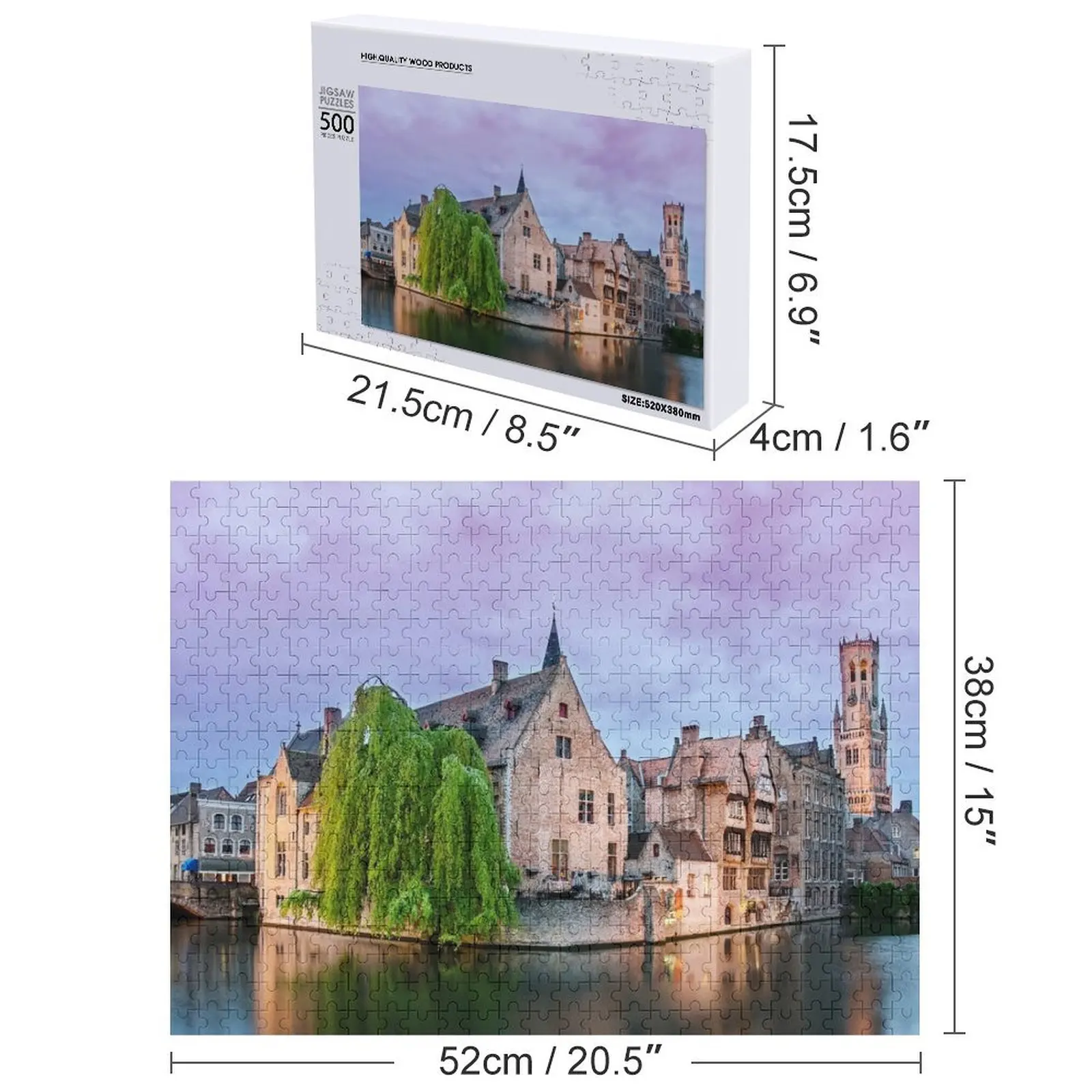 Bruges canal al atardecer Rompecabezas Regalo de madera personalizado Regalos personalizados para niños Rompecabezas