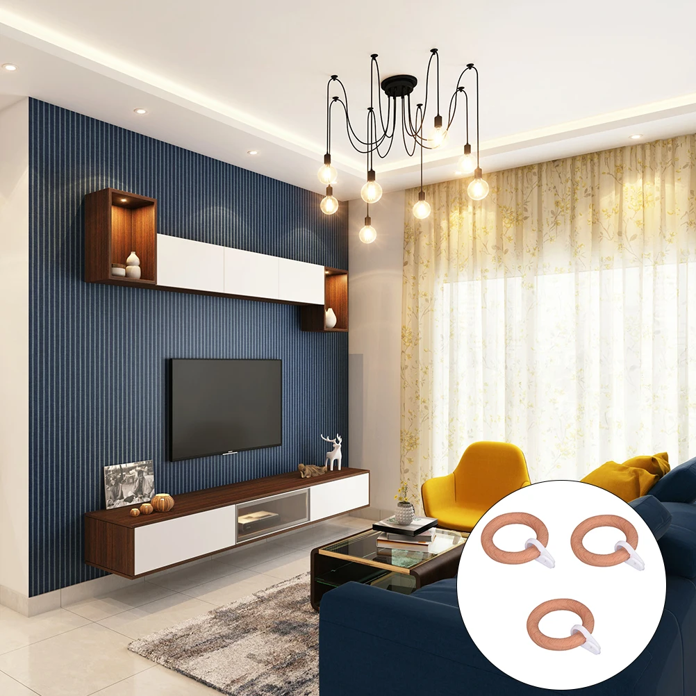 

3Pcs Premium Wooden Rings for Curtains Strong Load Bearing Capacity Stylish Room Decoration Solid Wood Rings Circle Pendant