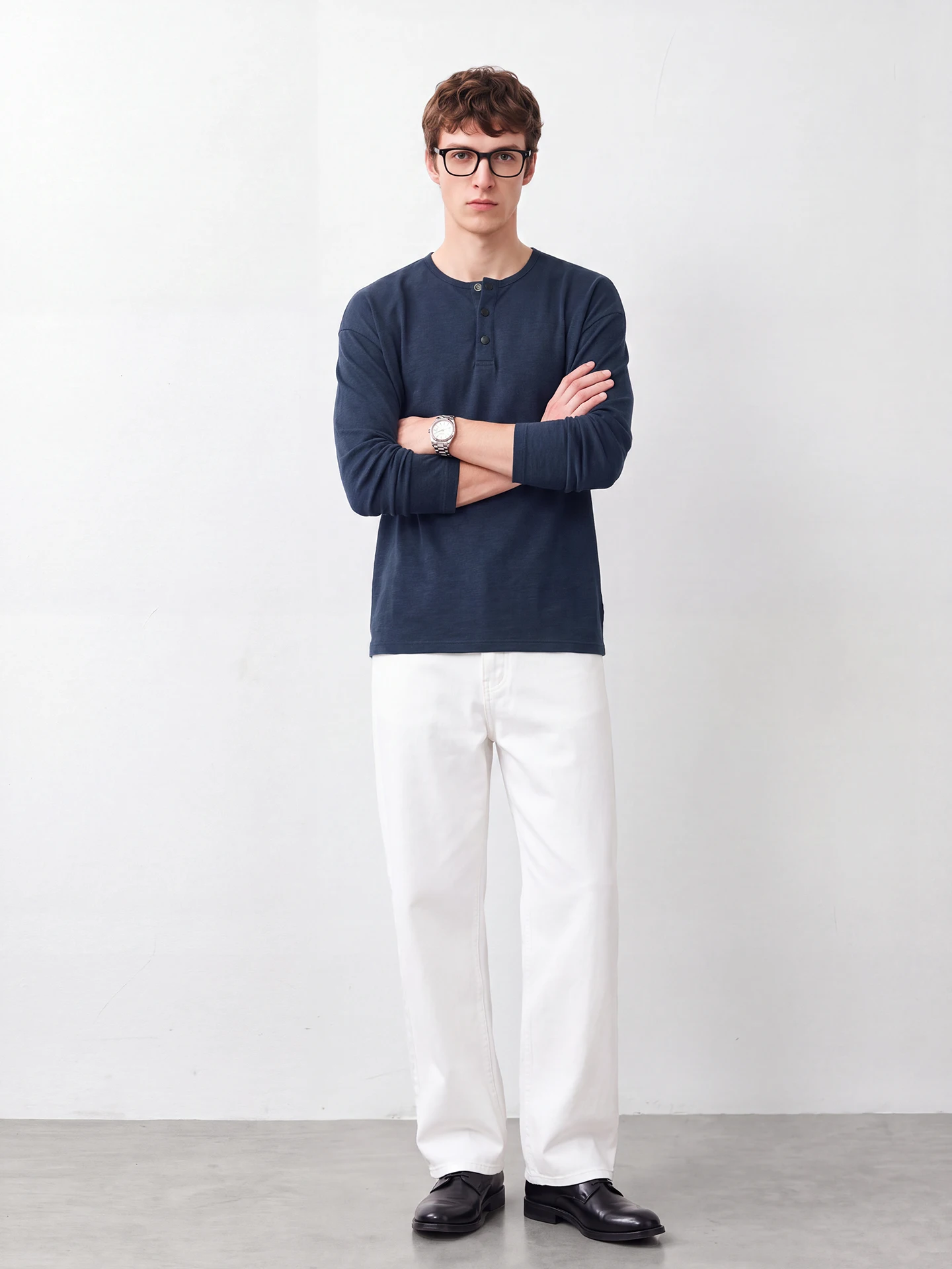 Casual Long Sleeve Henry Collar T-Shirt Men's Loose Fit Inner Wear Commute Fashion Urban Style Cotton Comfortable Breathable