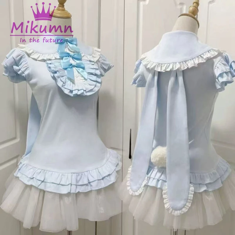 Mikumn Harajuku Sweet Lolita T Shirt Y2k Aesthetic Grunge Black Pink Bow Lace Patchwork Bunny Ear Tees Girls Japanese Cute Tops