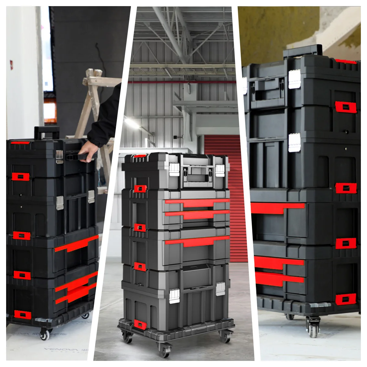 DELIXI ELECTRIC Caja de herramientas tipo cajonera de una sola capa, caja de herramientas de plástico portátil libremente ensamblada, para almacenar piezas de hardware