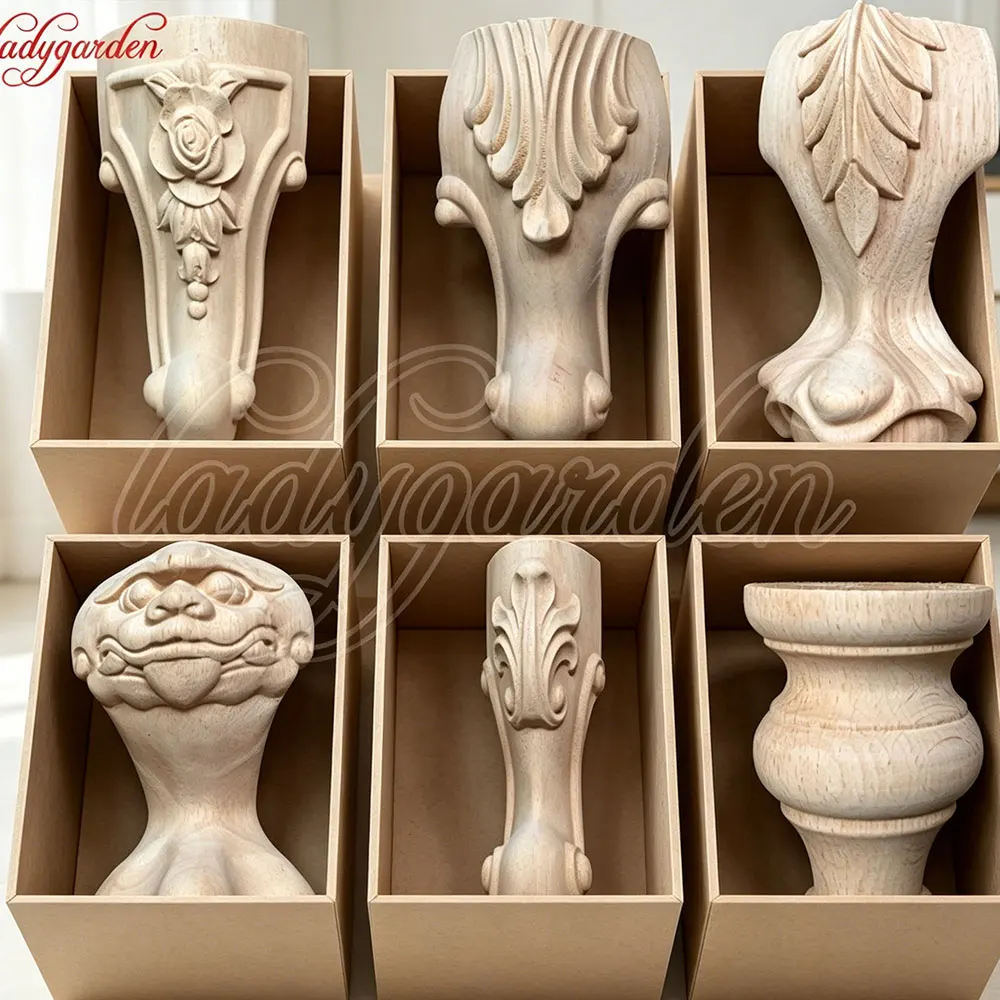 Decorative Furniture Leg Decor Carved Wooden Bed Applique Woodcarving Cabinet Foot Unpainted Miniatures Decal Wood Furniture