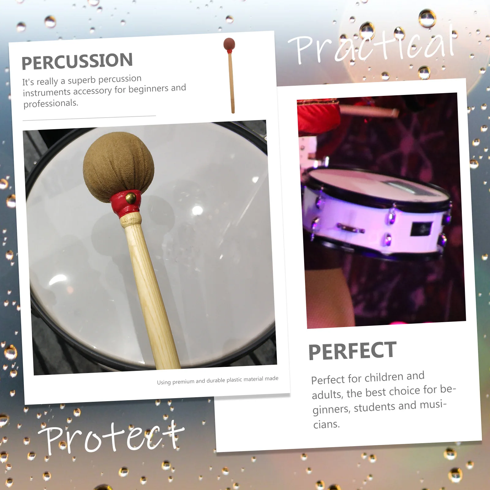 

Premium Bass Drum Mallet Maple Handle Non-Slip Light Portable Percussion Instrument Accessory For Teaching Beginners Cotton Head