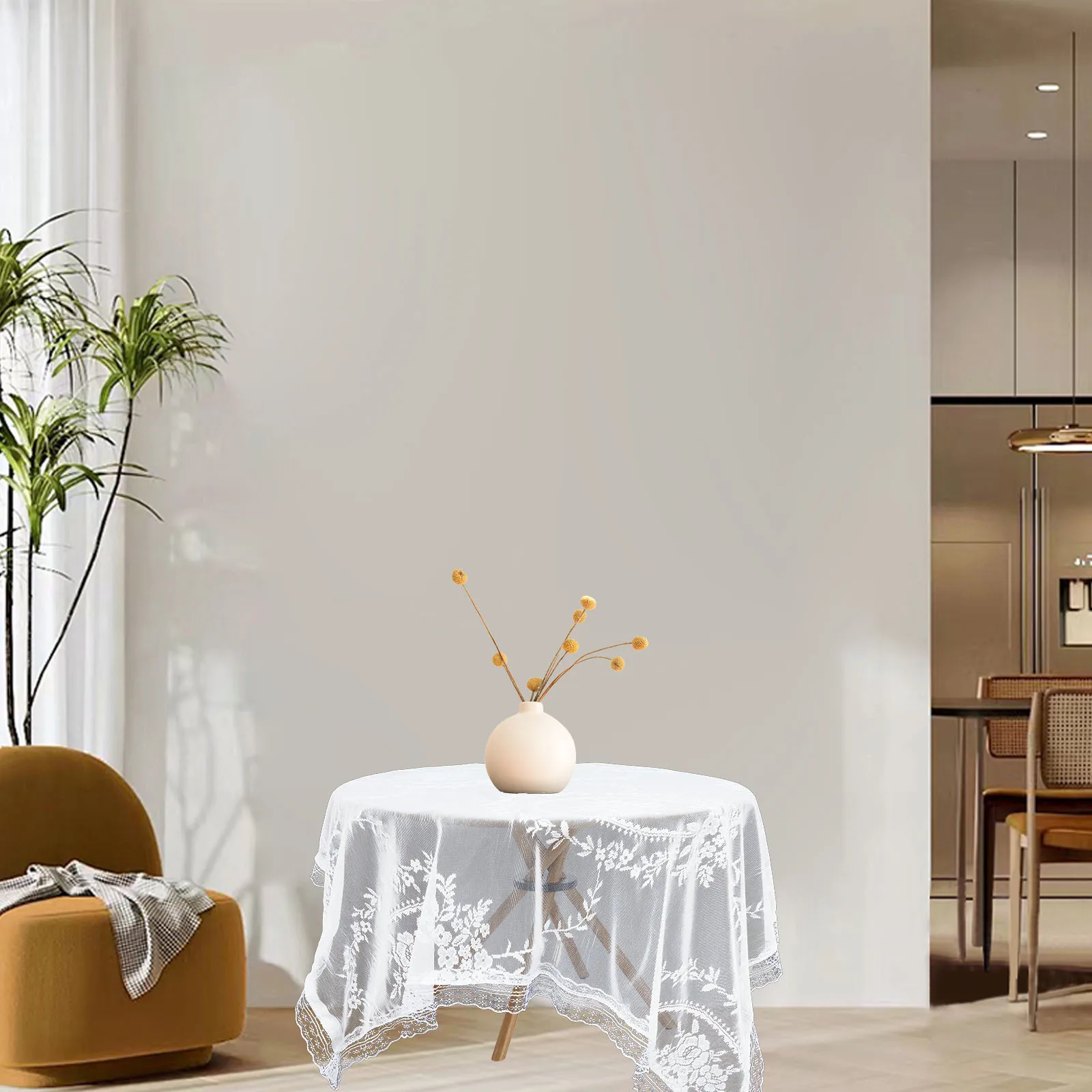 مفرش المائدة الدانتيل جولة 60 بوصة الأبيض غطاء الطاولة الأنيق نزهة الديكور في الهواء الطلق قابلة لإعادة الاستخدام مفرش المائدة الدانتيل #3