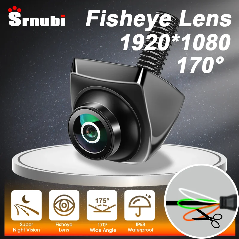Srnubi 170 ° Fisheye lente dourada ahd 1920x1080p câmera de visão traseira do carro full hd visão noturna veículo invertendo câmeras dianteiras