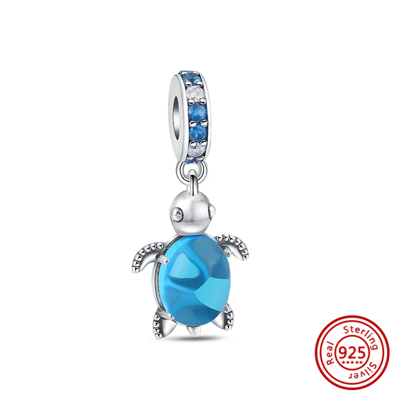 925 Silver Blue Glass Turtle Starfish Seashell Dolphin Whale Sea Animal Beads Fit Original Pandora Charms Bracelet Women Jewelry