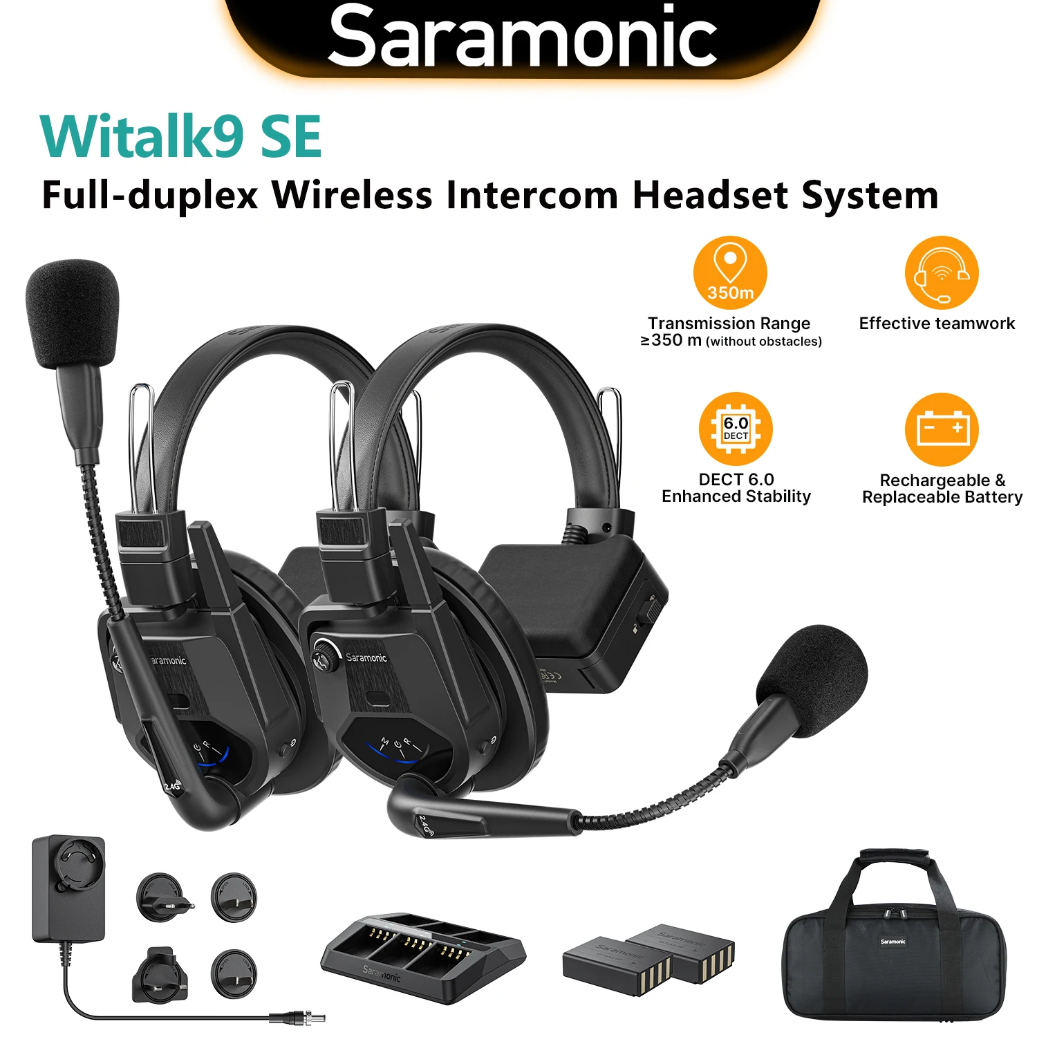 Saramonic Witalk9 SE Full-duplex Wireless Headset Intercom Communication System for Short Video  Filming Outdoor Team-building