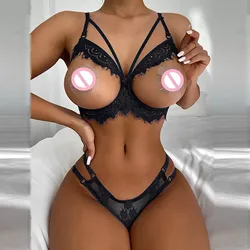 Sexy Women Lace Lingerie Hollow Out Simple Open Bra Unbuttoned Women's Push Up Bra Lingerie Sponge Breast Bra Sexy Underwear Set