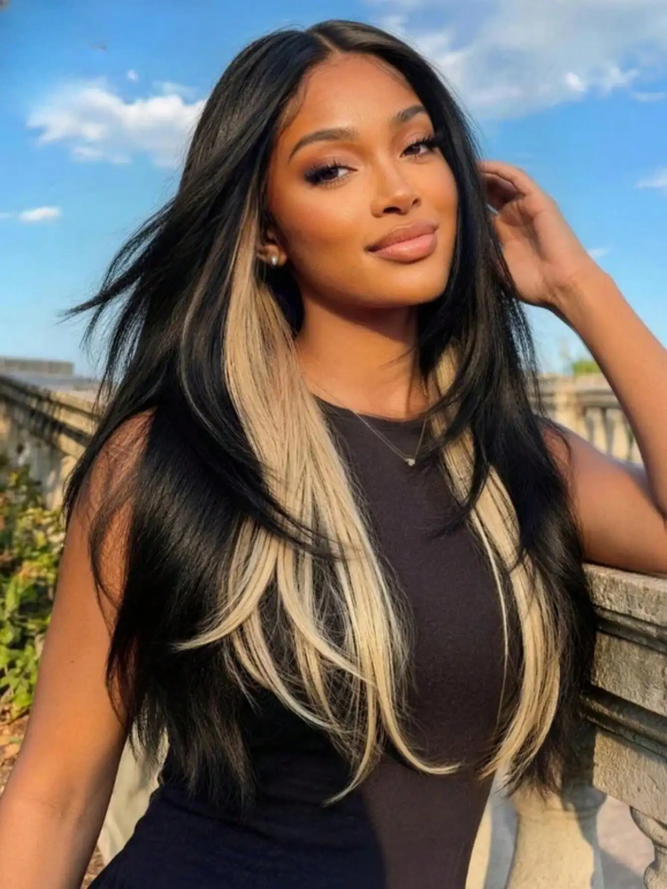 Black and White Highlight Straight Lace Front Wigs Human Hair 13x4 HD Transparent Lace Front Wig Human Hair 180 Density Glueless Human Hair Wigs Pre Plucked with Baby Hair Natural Hairline Beginner Friendly for Women For Halloween Use