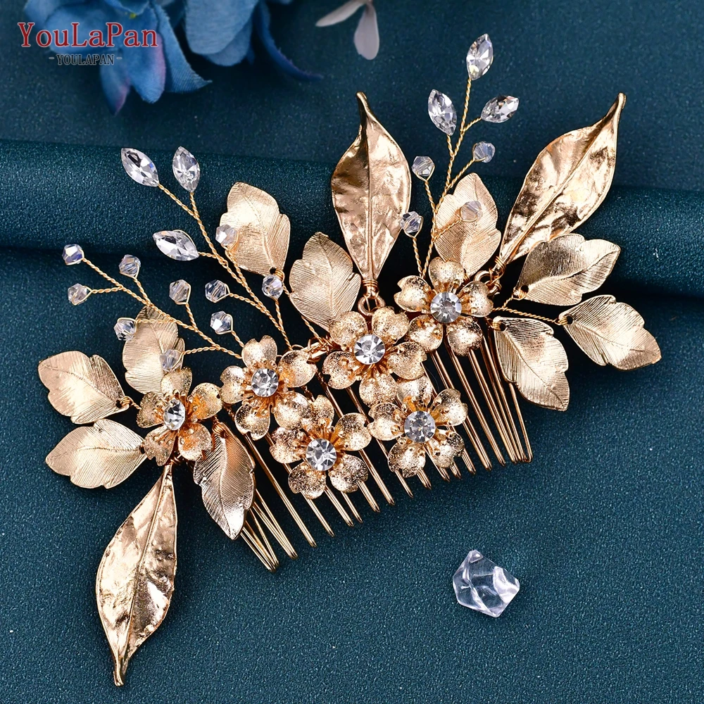 Youlapan Legering Bladeren Haar Kam Bruids Bruiloft Haaraccessoires Handgemaakt Strass Haarstuk Vrouw Kristal Hoofddeksels Hp297