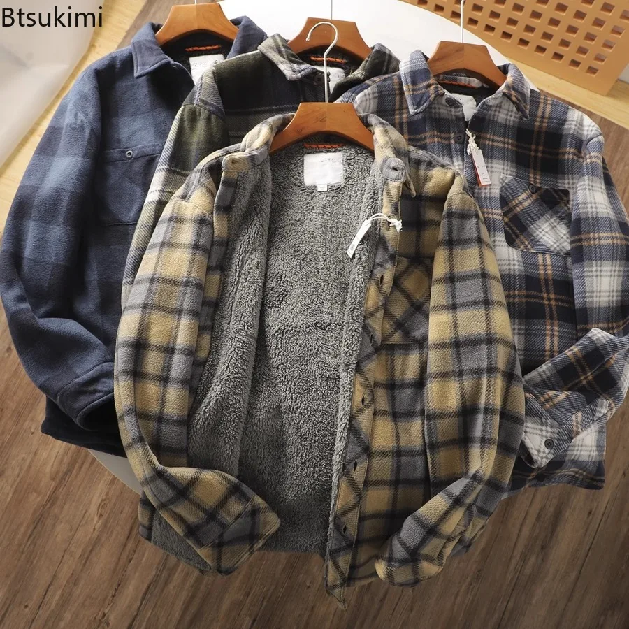 2025 Full Winter Men's Thicken Warm Shirt Classic Plaid Lamb Fleece Shirt Coats Male Outdoor Casual Thermal Cotton-padded Shirts