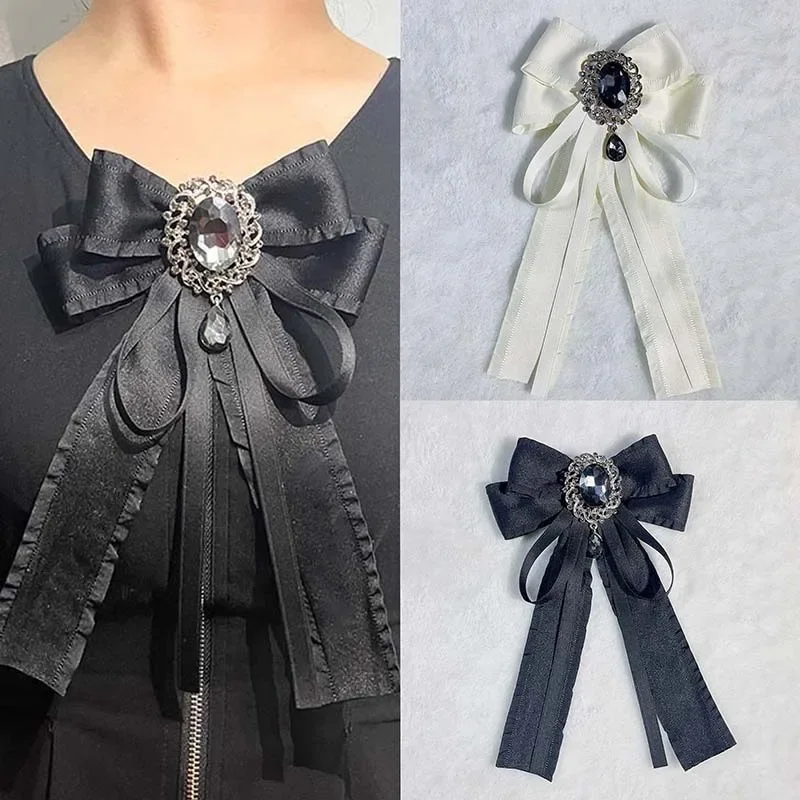 Korean Alloy Rhinestone Versatile Bow Brooch College Style Shirt Dress Collar Flower Small Fragrant Style Bow Tie Accessories