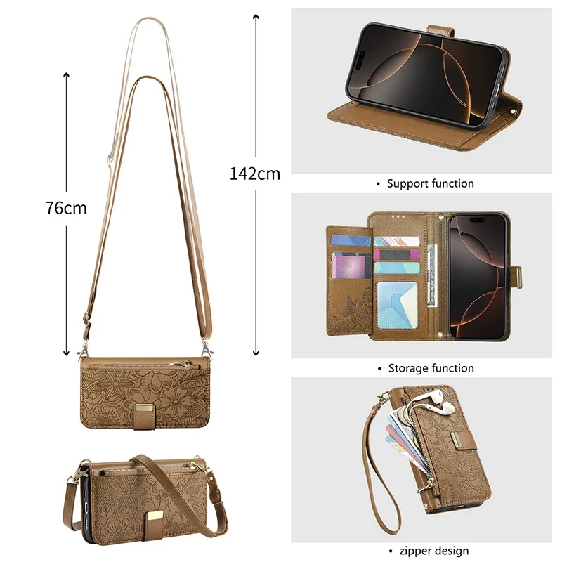 Voor Samsung Galaxy S26 S25 Ultra S24 S23 FE S22 Ultra Plus A05 A25 A57 A55 A56 A37 Leather Case Crossbody kaart Portemonnee Flip Cover