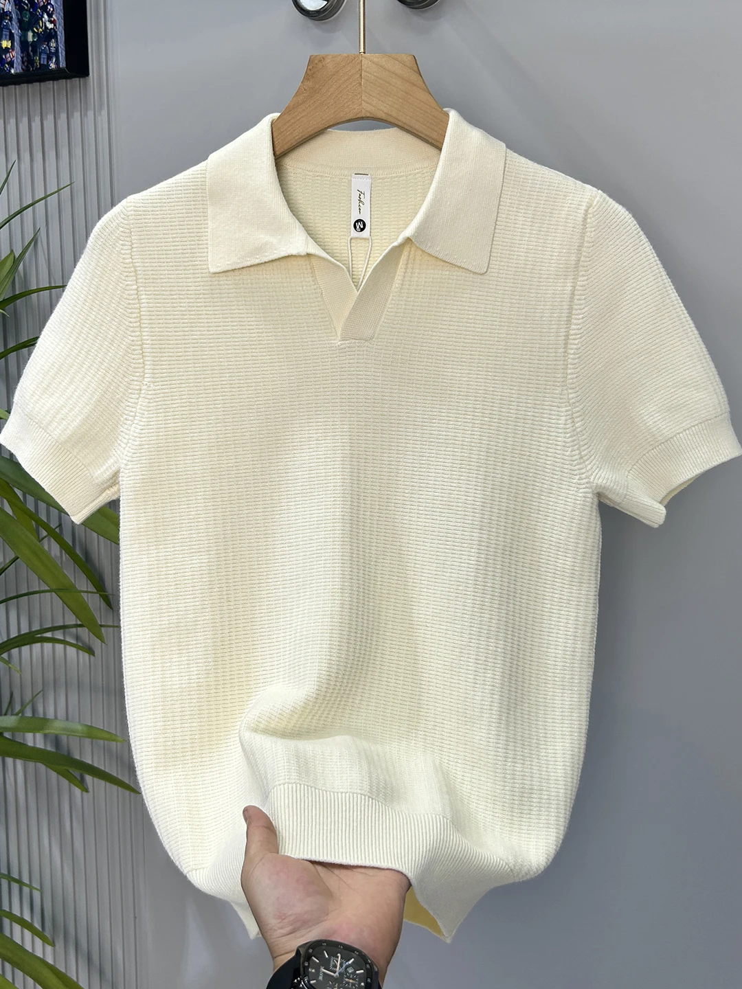 

Korean Sle Texture Knitted irt Men's Spring Autumn Commute Casual V Ne ort Sve Pure Color Inner Wear T irt