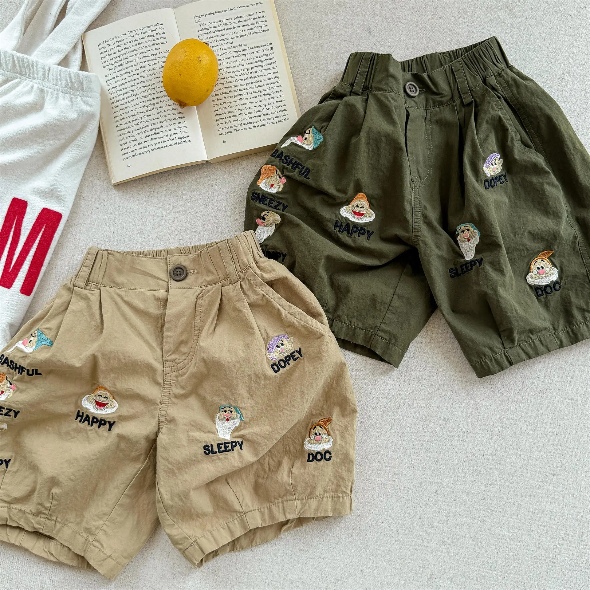 

Лето 2022, детские штаны до колена, милые шорты с мультяшной вышивкой для девочек, повседневные штаны из стираного хлопка для мальчиков