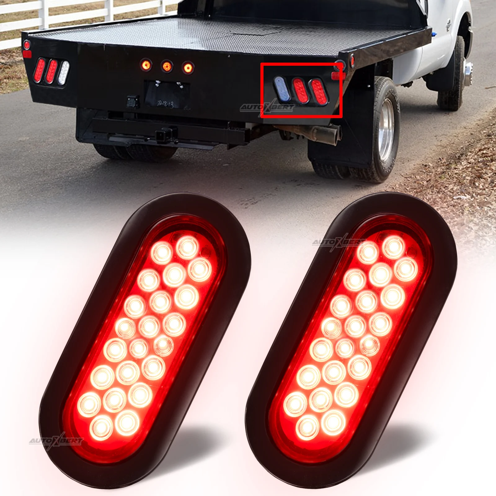 2pcs 6'' Car LED Oval Tail Light Upgrade Rear Brake Hamburger signal Lamp For Truck Trailer RV SUV Van Bus Lorry Caravan tractor