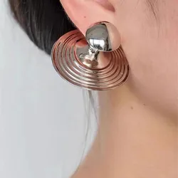 Metal Geometric Ripple Large Round Earrings for Women Spiral Exaggerated Unique Jewelry Gifts 2023 New Trendy