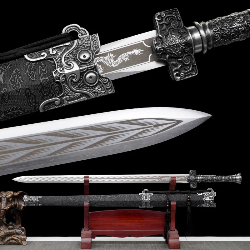 

Функциональный китайский меч счастливого дракона, лезвие из марганцевой стали, настоящий полный Тан, острые самурайские мечи, готовое боевое оружие, катана