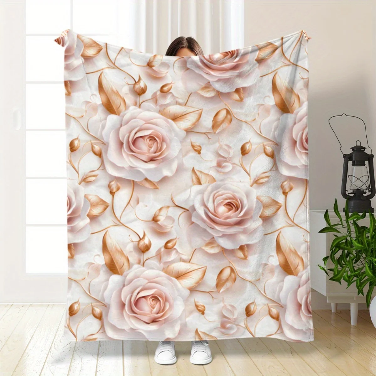 

Exquisite rose-print flannel blanket - warm and soft, suitable for sofas, beds, living rooms, offices, travel, and Christmas.