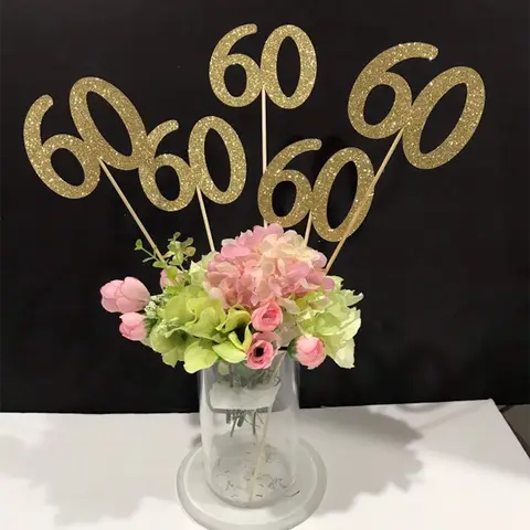 5Pcs 60th Birthday Centerpiece Sticks Glitter 60th Age Sticks 60th Birthday Party Table Decoration 60 Anniversary Tabletop Gift