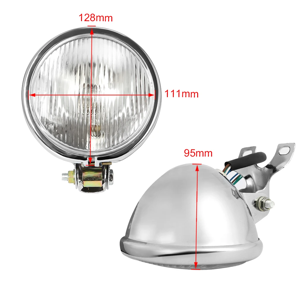 For Honda Harley Suzuki Kawasaki Retro Metal Universal Motorcycle Headlight Round with Holder Electroplate